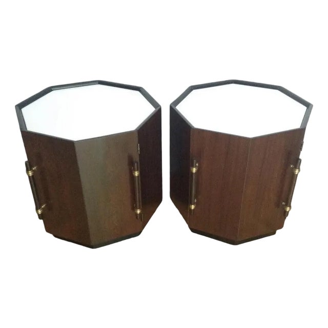 Pair of Mid-Century Modern Rosewood Octagonal Side Table Cabinets Attributed to Harvey Probber For Sale