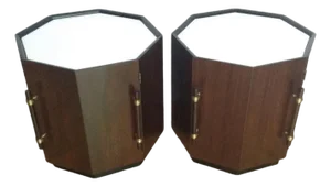 Pair of Mid-Century Modern Rosewood Octagonal Side Table Cabinets Attributed to Harvey Probber