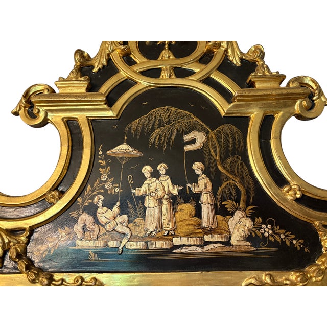 Mid 20th Century Vintage Black Chinoiserie Giltwood and Ebonized Mirror For Sale - Image 5 of 13