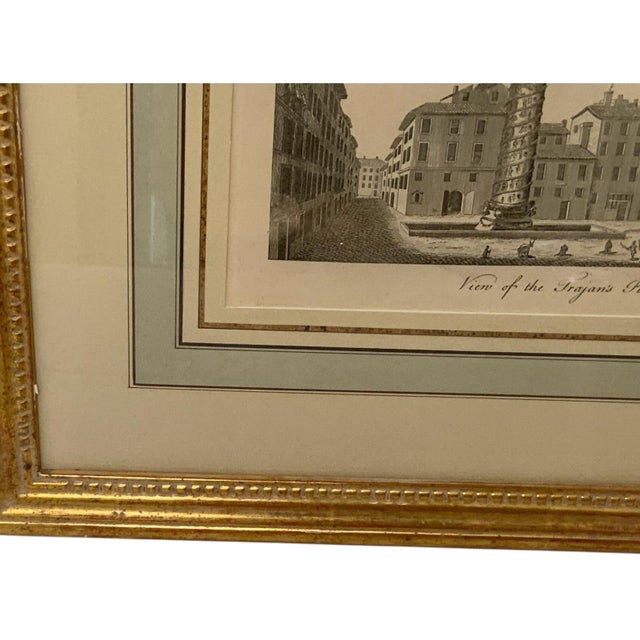 Beige 18th C. Antique Copperplate Engraving "View of Trajan's Pillar at Rome" - Framed Folio Print For Sale - Image 8 of 11