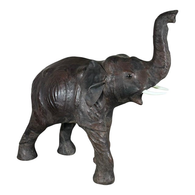 Vintage Mid-Century Leather-Wrapped Elephant Floor Sculpture For Sale