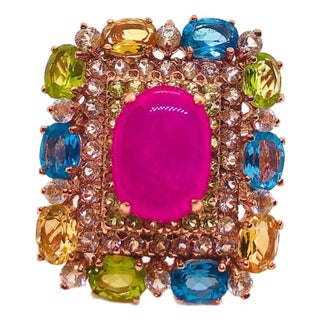 Bochic “Capri” Vintage Diamond, Ruby, Peridot & Citrine Ring - 18K Gold & Silver For Sale