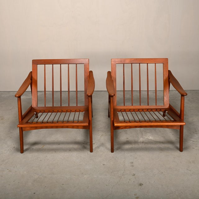 Scandinavian Modern Lounge Chairs in Teak and Dark Blue Bouclé Fabric, 1960s, Set of 2 For Sale - Image 17 of 18