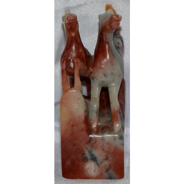 1960s Midcentury Soapstone Stamp Statue of Rearing Horses For Sale - Image 5 of 9