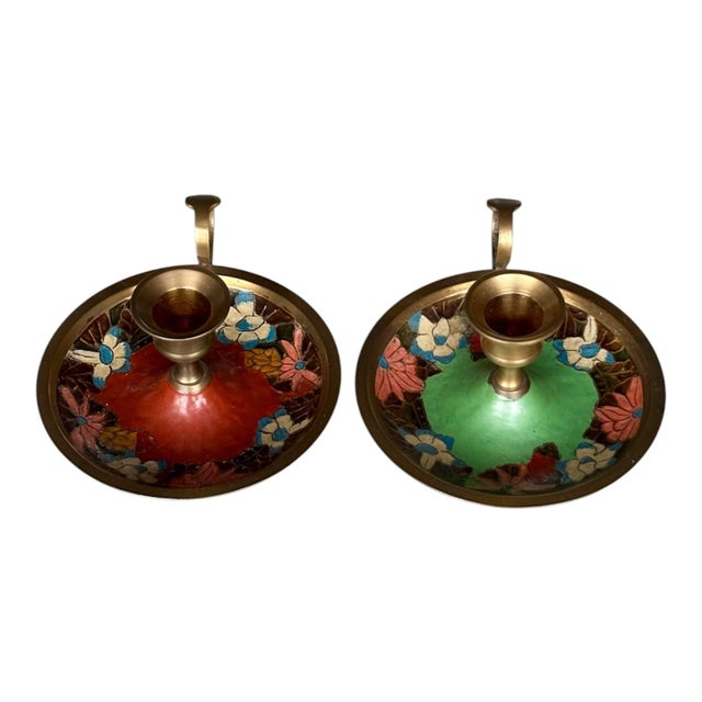 Antique Art Nouveau Candleholders in Brass, 1890s, Set of 2 For Sale - Image 3 of 6