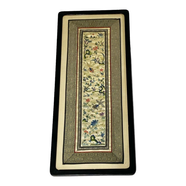 , 19th/20th C Chinoiserie Silk Hand Embroidery Panel 27" H For Sale