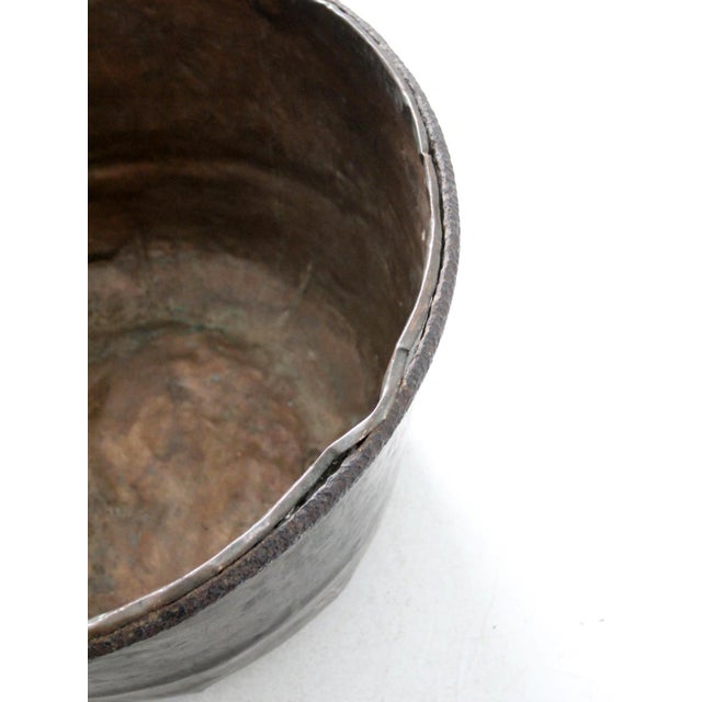 French Country Antique Copper Pot With Iron Handle For Sale - Image 3 of 12