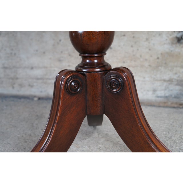 Wood Mid Century Regency Style Mahogany Tooled Leather Top Dumbwaiter Side Table For Sale - Image 7 of 12