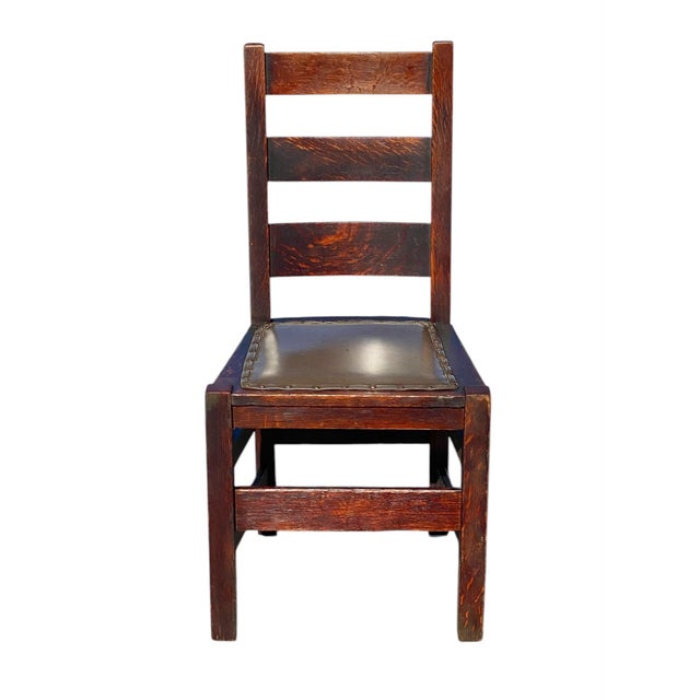 Stickley Brothers Early 20th Century Pair of Antique Stickley Brothers Quaint Furniture Oak Chairs For Sale - Image 4 of 12