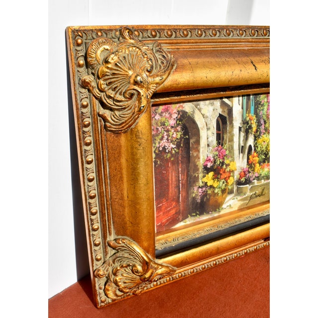 Guido Borelli Signed Oil Painting Italian Mediterranean Courtyard Ornate Frame For Sale - Image 10 of 17