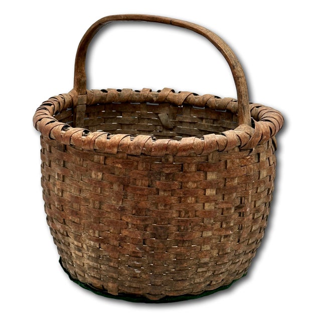 Sienna Antique Late 1800s American Heavy Gauge Hand Woven Ash Splint Utility Basket - Great Original Aged Patina For Sale - Image 8 of 12
