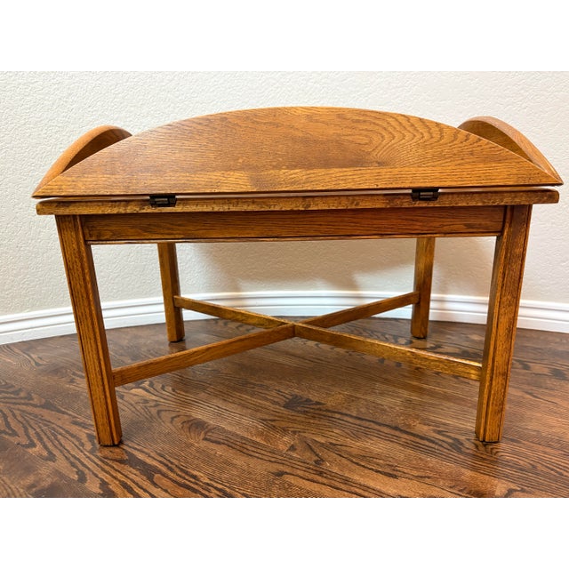 Mid 20th Century Attributed to Thomasville American Oak Expandable Gatefold Coffee Table With Glass Top For Sale - Image 9 of 12