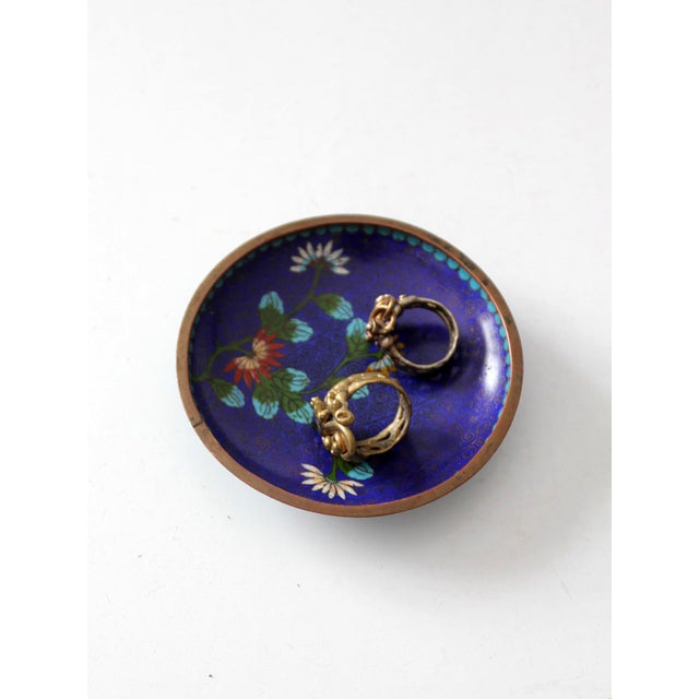 Mid-Century Modern Vintage Chinese Cloisonné Enamel Floral Dish For Sale - Image 3 of 10