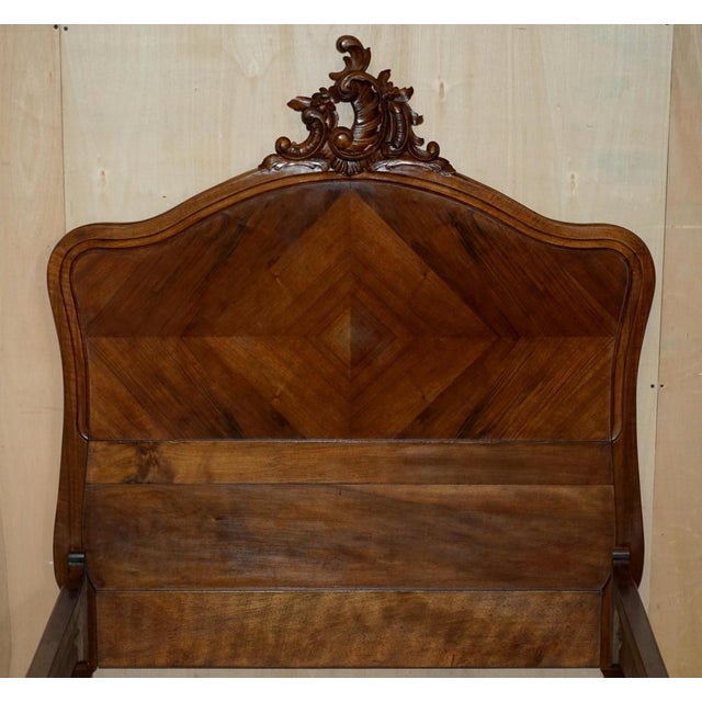 Set of French Louis XV Napoleon III Ornately Carved Bed Frames in Walnut, 1880 For Sale - Image 9 of 18