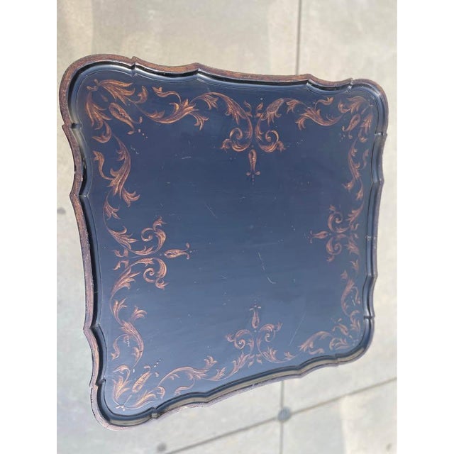 1980s Black Pavilion Side Table With Floral Patterns and Drawer For Sale - Image 4 of 15