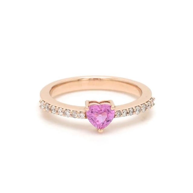 Natural 1.00 cts Pink Sapphire & 0.18 cts diamonds heart ring in 18k gold For Sale - Image 11 of 18