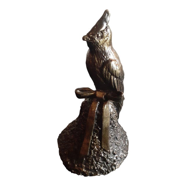 1950s Solid Bronze Bird on Bell Figurine For Sale