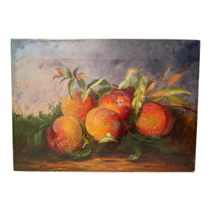 William Corning Stacy Still Life Peaches Oil on Canvas Painting