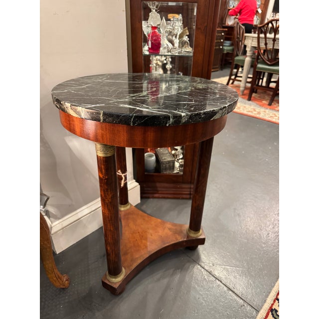 19th Century 19th Century Antique Walnut French Marble Top Round Side Table For Sale - Image 5 of 6