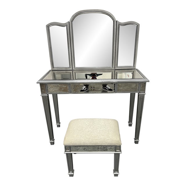 Pier 1 Hayworth Mirrored Vanity + Stool Set Chairish