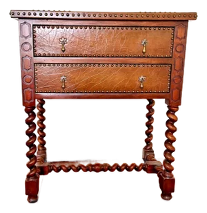 1990s Vintage John-Richard Edwardian Leather Top Barley Twist Side Table With 2 Drawers