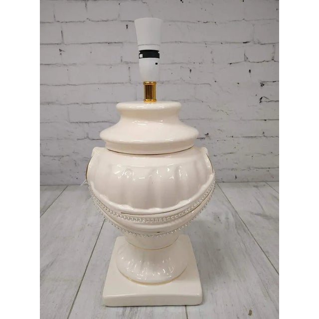 Ceramic Vintage Table Lamp with Light Cream Ceramic Base with Golden Details For Sale - Image 7 of 11