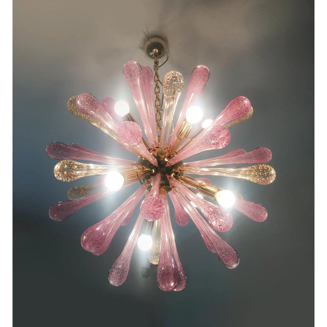 Gold Sputnik Chandelier in Murano Glass With Gold and Pink Air Drops For Sale - Image 8 of 8