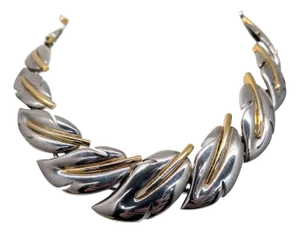 Vintage 1980s Signed Givenchy Rhodium & Gold Plated Leaf Collar Necklace