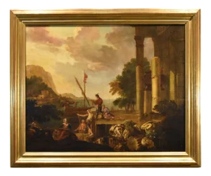 Jacob De Heush, Coastal Landscape with Architectural Ruins, 1680, Oil on Canvas, Framed