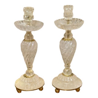 Fine Pair of French Rock Crystal Candlesticks For Sale