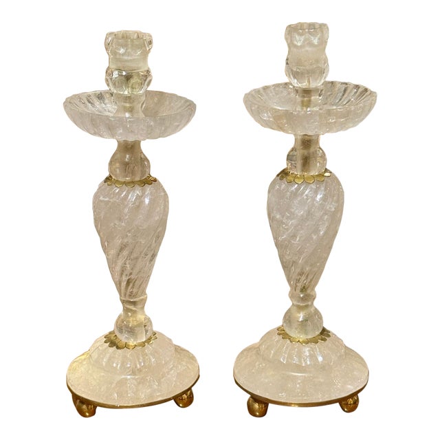 Fine Pair of French Rock Crystal Candlesticks For Sale