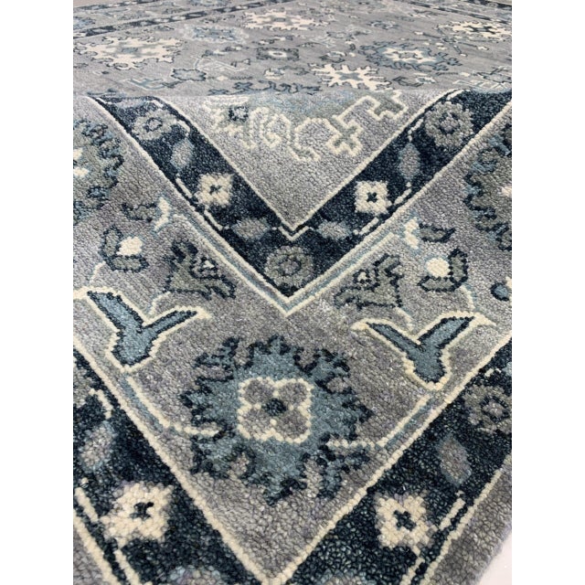 Contemporary 10x14 Maya Oushak Silver Geometric Classic Hand Knotted Wool Carpet Rug For Sale - Image 3 of 4