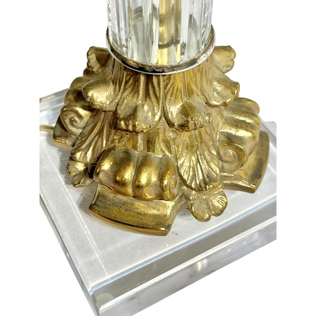 Vintage Fluted Glass Corinthian Column Lamps With Lucite Bases - a Pair For Sale - Image 10 of 18