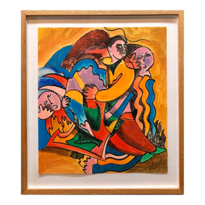 Sandro ChiaWoodblock Heliorelief with Hand Painting "Novel" Italian Post Modernist Pop Art, 1989