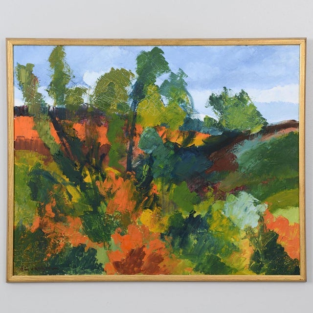 Mid-Century Modern Stig Hallblom, Autumn Landscape, 1950s, Oil Painting on Canvas, Framed For Sale - Image 3 of 18