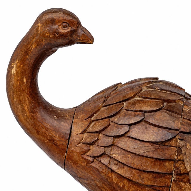 Mid-Century Large Scale Indian Carved Wood Folk Art Peacock Sculpture Figurine For Sale - Image 4 of 5
