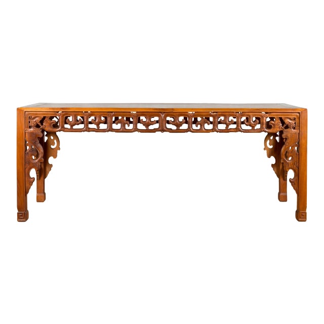 Mid 19th Century Chinese Console Table with Cloud-Carved Apron and Scrolling Feet For Sale