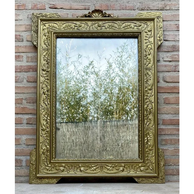 Rectangular Gold Hand Carved Wooden Mirror, 1960 For Sale - Image 11 of 11