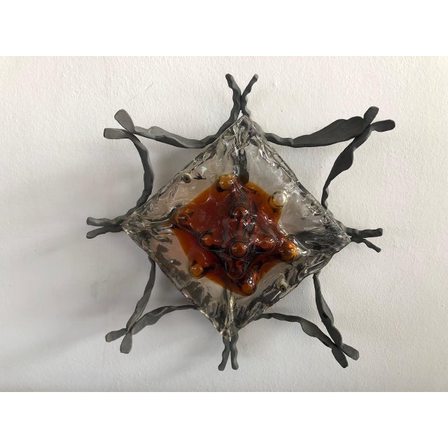Vintage Wall Lamp with Iron Base and Glass Lampshade in the style of Mazzega, 1970s For Sale - Image 12 of 12