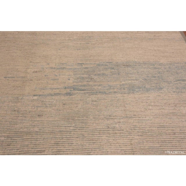 Abstract Solid Light Ivory Cream And Sky Blue Abrash Modern Room Size Rug For Sale - Image 4 of 6