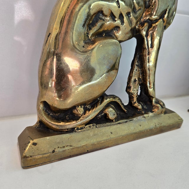 Metal Vintage Heavy Brass and Cast Iron Seated Hunting Dog Bookends / Doorstops - Pair For Sale - Image 7 of 12