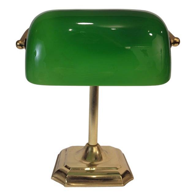 Banker's Table Lamp in Gilt Brass and Glass, Spain, 1970s For Sale