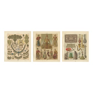 Asian Costume & Decorative Arts Lithographs, Paris, 1888, Set of 3 For Sale