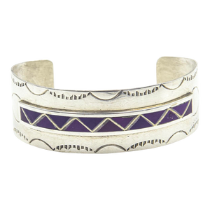 Late 20th Century Navajo Native American Inlay Sugilite Sterling Silver Cuff Bracelet by Mary Morgan
