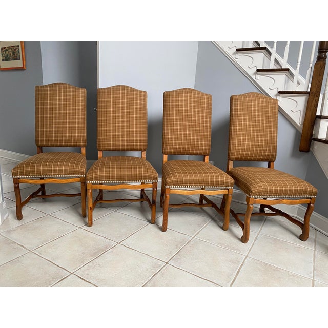 Ralph Lauren Tartan High Back Nailhead Studded Dining Chairs Set of 4
