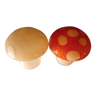 Pair of Vintage Art Glass Mushroom Figurines For Sale