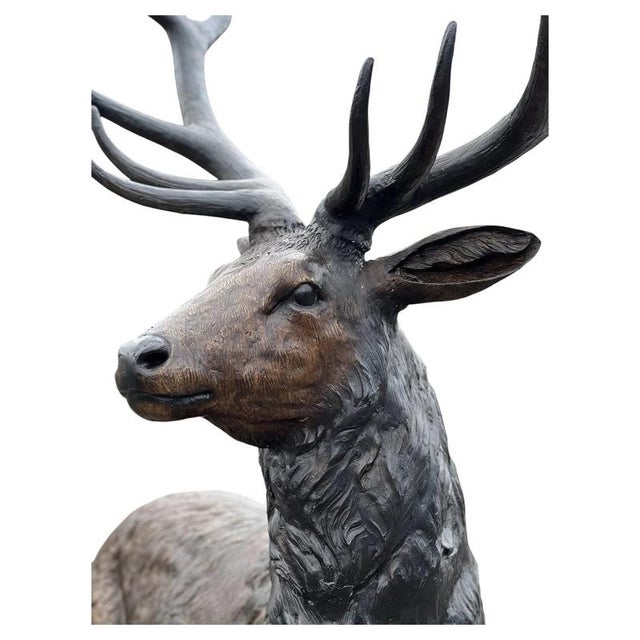 Metal Bronze Twelve-Point Stag Garden Sculpture For Sale - Image 7 of 18
