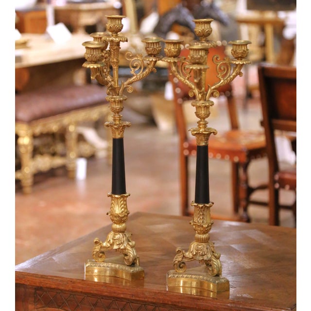 Late 19th Century Pair of 19th C. French Empire Bronze and Patinated Brass Four-Light Candelabra For Sale - Image 5 of 10