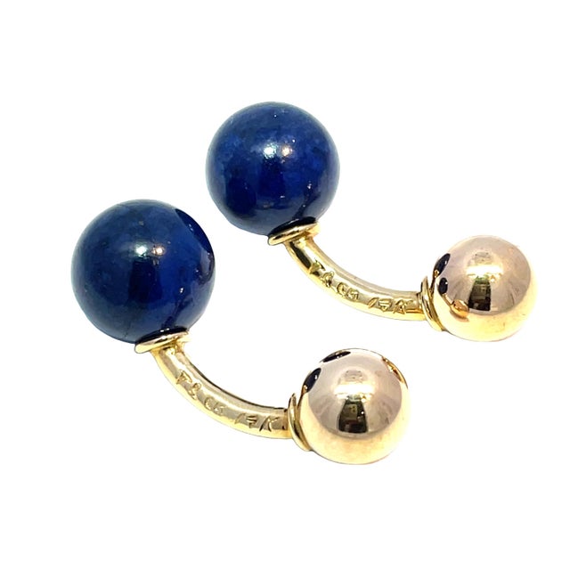 Modern Tiffany & Co. 14k Yellow Gold Lapis Ball Cufflinks For Sale - Image 3 of 6