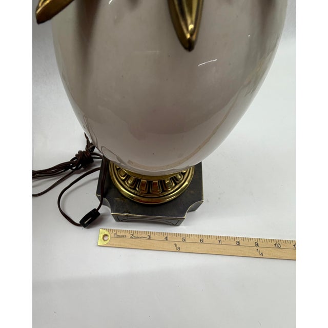 Vintage Signed Stiffel Neoclassical Brass and White Enamel Column Table Lamp For Sale - Image 10 of 11